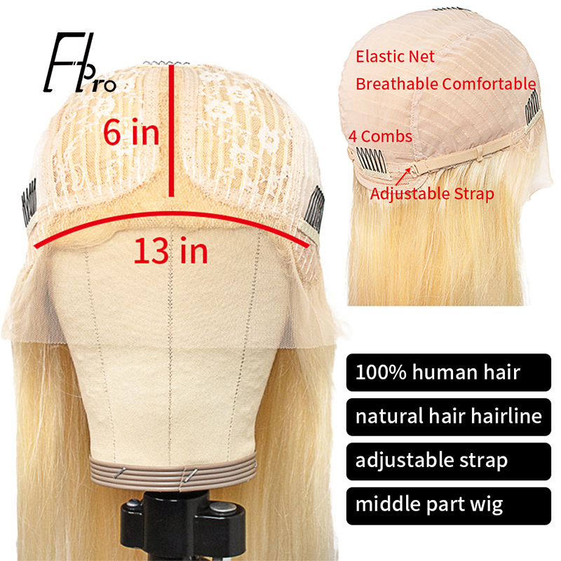 Glueless 613# Blonde Straight 13x6x1 T Part Lace Wigs Pre Plucked With Baby Hair